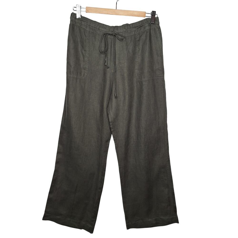 Allen Allen Linen Pants Large Wide Leg Lagenlook Boho Flowy Olive Coastal